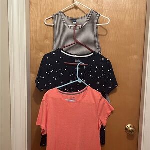 Croft & Barrow Women's Short Sleeve Tops - Coral, Navy Star, Striped